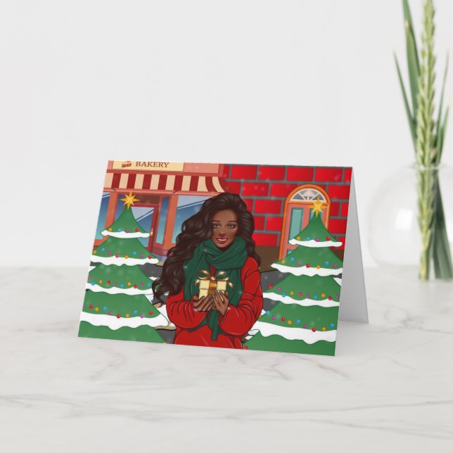 Cartão de Natal de Feliz Americano Africano (Frente)