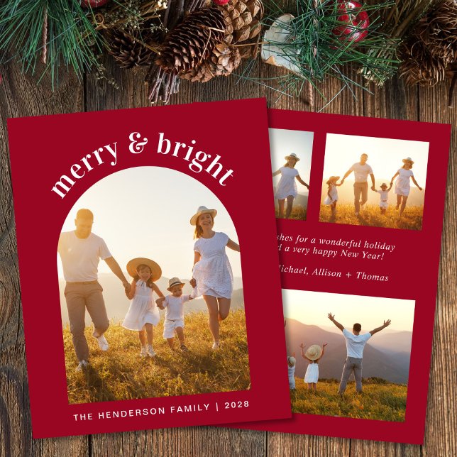 Cartão de Natal de feliz Bright Arch Foto Vermelha (Share the love and warmth of the season with your personalized photo Christmas card)