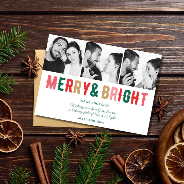 Cartão de Natal de feliz e Noivado Brilhante (Merry and Bright Engagement Christmas Card)