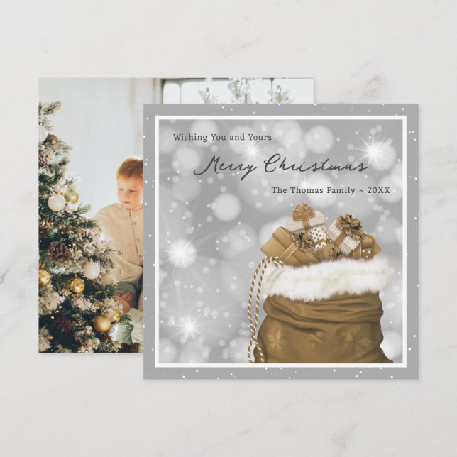 Cartão de Natal de Feliz Foto Dourado Elegante Sil (Frente/Verso)