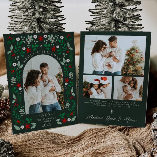 Cartão de Natal de Férias com Arco Floral para Fot (Criador carregado)