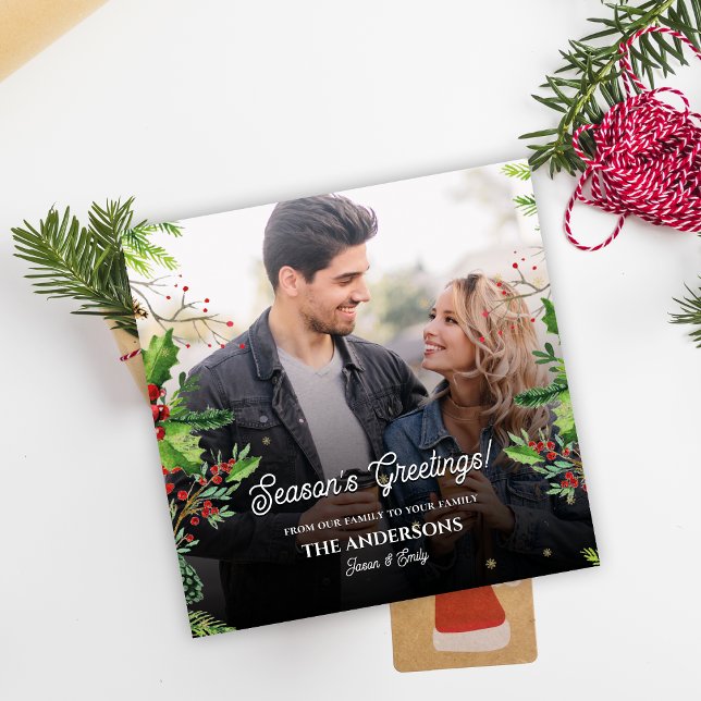 Cartão de Natal de Férias de Boas Reuniões da Esta (Season’s Greetings Photo Holiday Christmas Card)