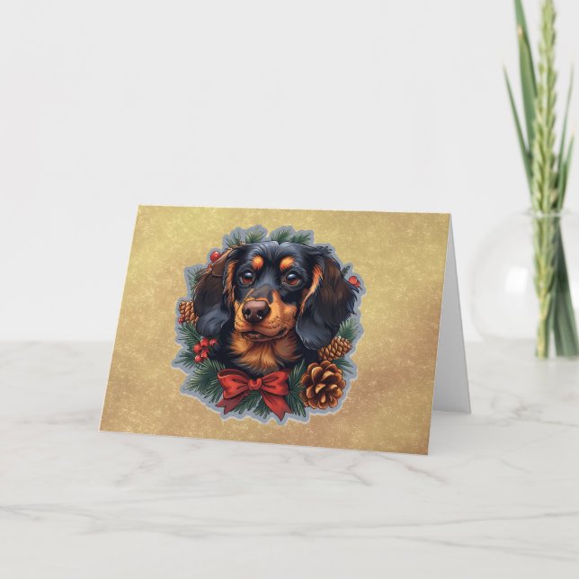 Cartão de Natal de Férias de Dachshund Bonito (Frente)