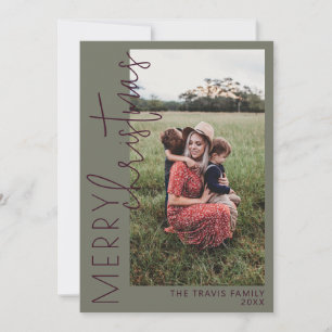 Cartão de Natal de Férias de FELIZ Verde e Plum