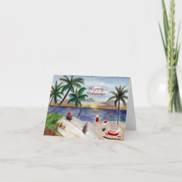 Cartão de Natal de férias de Santa na praia tropic
