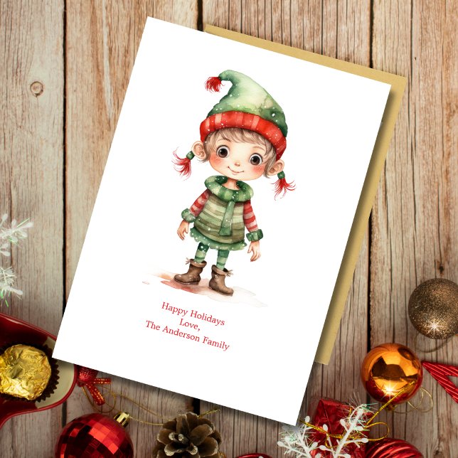 Cartão de Natal de Férias Elves Personalizado (Elf Christmas Holiday card Cute Adorable Whimsical Personalize it. Printed or Instant Download)