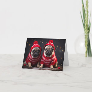 Cartão de Natal de Filhotes de Pug