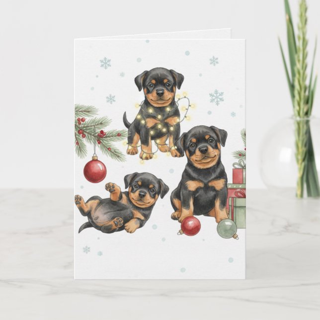 Cartão de Natal de Filhotes de Rottweiler (Frente)