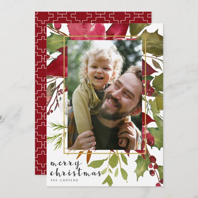 Cartão de Natal de Filme Fotográfico do Poinsettia (Frente/Verso)