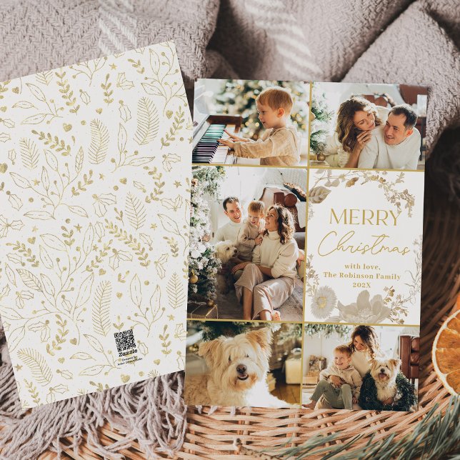 Cartão de Natal de Fita Floral Dourada Mínima (Criador carregado)