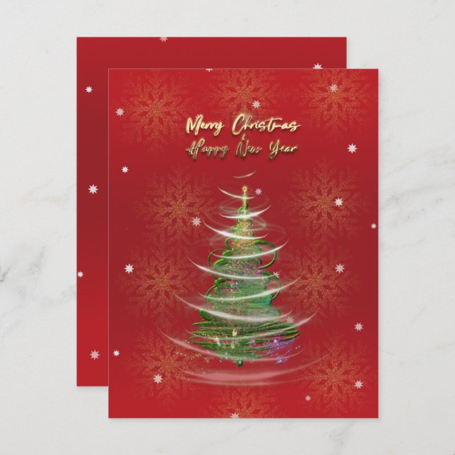 Cartão de Natal de floco de neve vermelho e dourad (Frente/Verso)