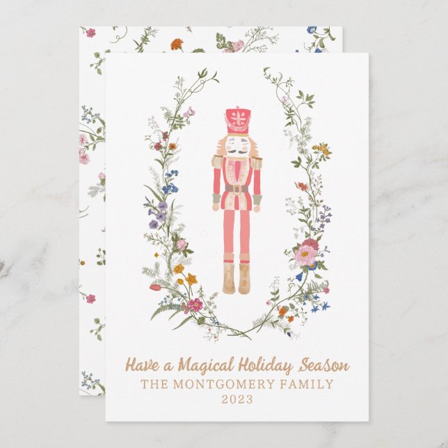 Cartão de Natal de Flor de Balé Nutcracker Rosa (Frente/Verso)