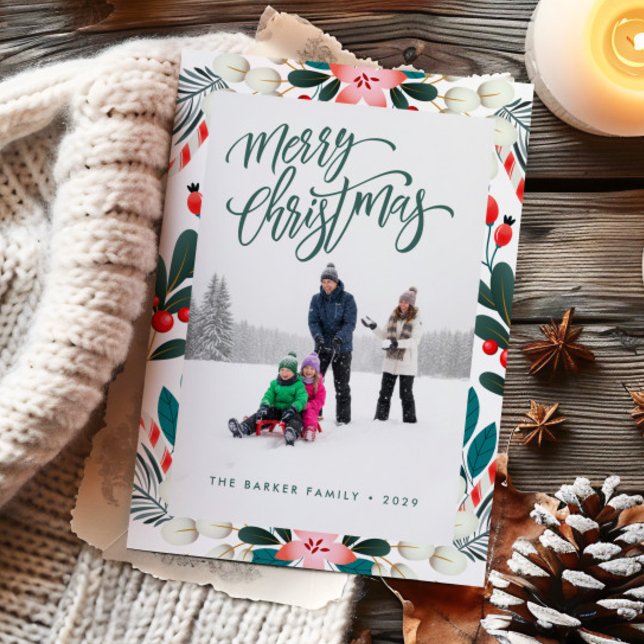 Cartão de Natal de Floresta Verde Vermelha (Criador carregado)