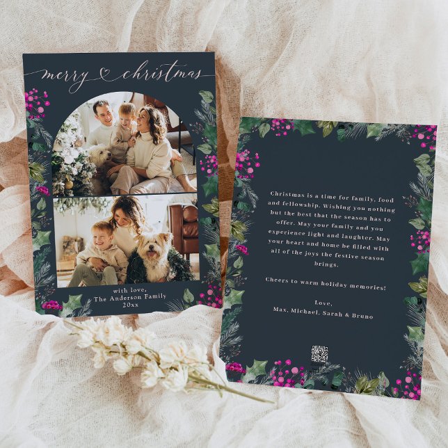 Cartão de Natal de Folhagem 2 Azul Elegante (Criador carregado)