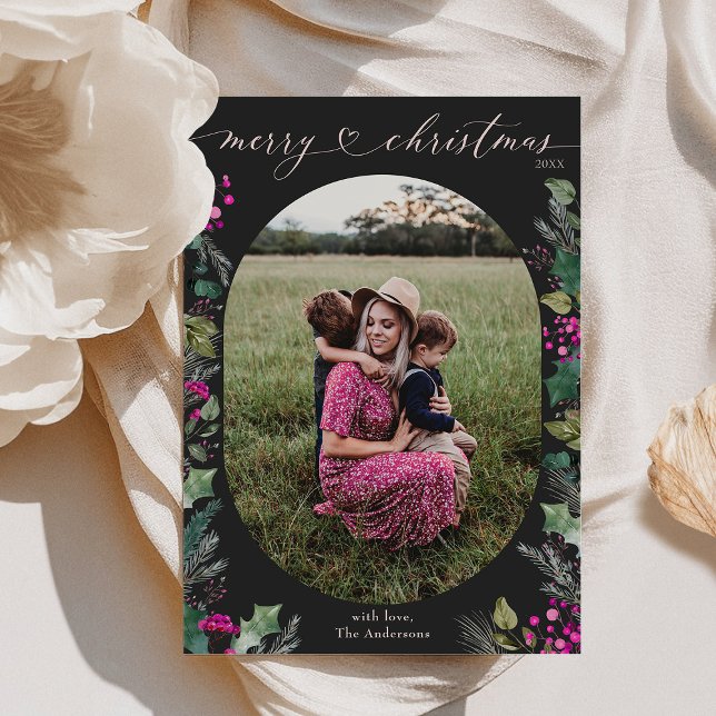 Cartão de Natal de Folhagem Dark Boho Greenery (Criador carregado)