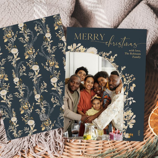 Cartão de Natal de Foto Azul Dourado Elegante 1 (Criador carregado)