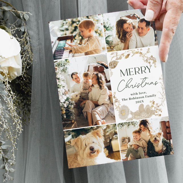 Cartão de Natal de Foto Branco Verde Simples 5 (Criador carregado)