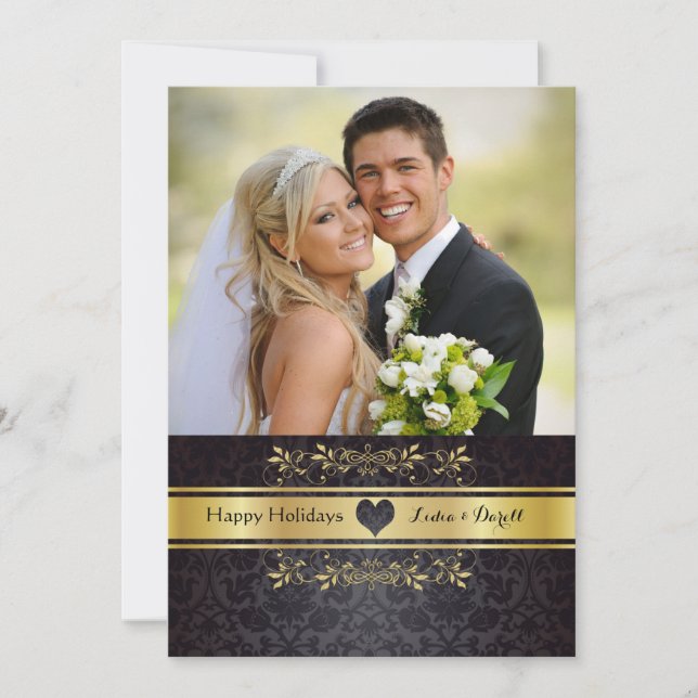 Cartão de Natal de Foto Chic Dourado (Frente)