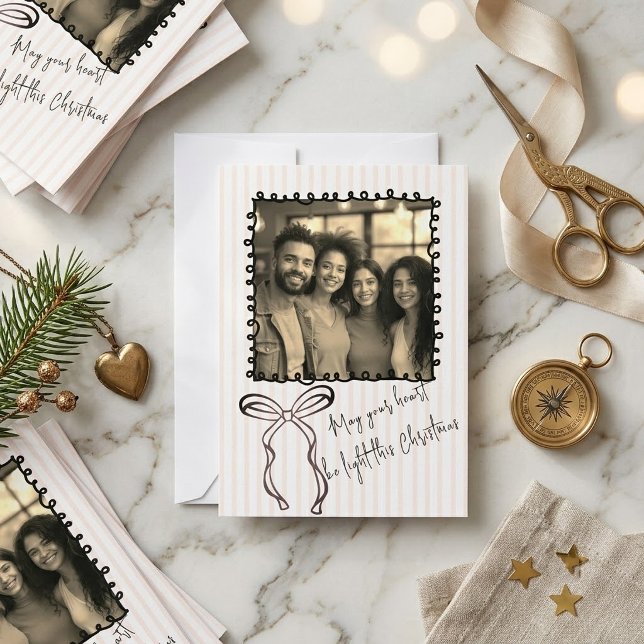 Cartão de Natal de Foto com Arco e Moldura Doodle  (Criador carregado)
