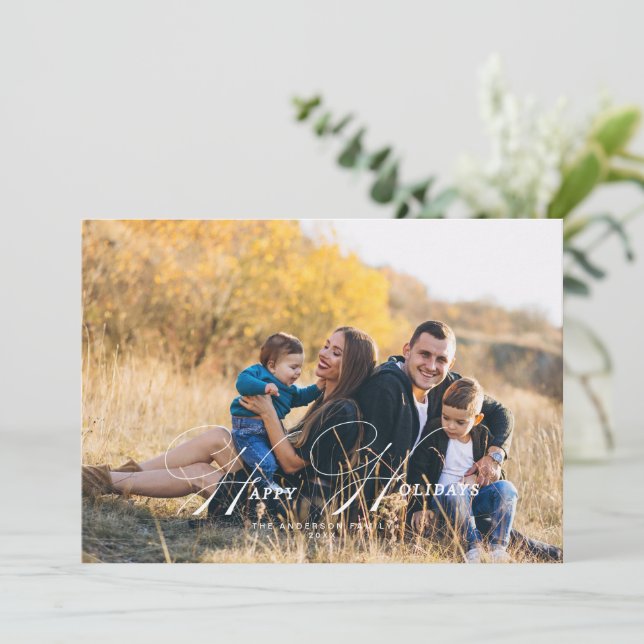 Cartão de Natal de Foto com Caligrafia Feliz Féria (Em pé/Frente)