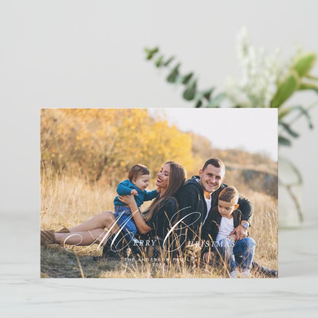 Cartão de Natal de Foto com Letra de Caligrafia (Em pé/Frente)