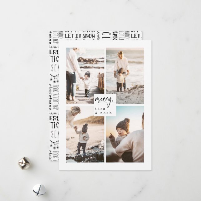 Cartão de Natal de Foto da Família de Felizes Mode (Frente/Verso In Situ)