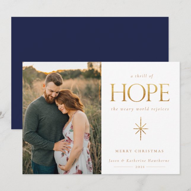 Cartão de Natal de Foto da Família Ouro Hope (Frente/Verso)