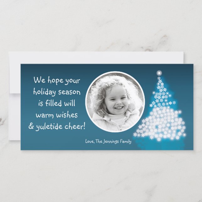 Cartão de Natal de FOTO de Árvore XMAS Azul 4x8 (Frente)