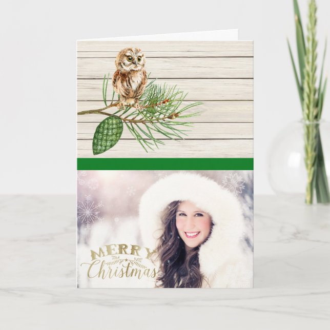 Cartão de Natal de Foto de Madeira para Rústica do (Frente)