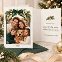 Cartão de Natal de Foto Dobrada Elegante Evergreen