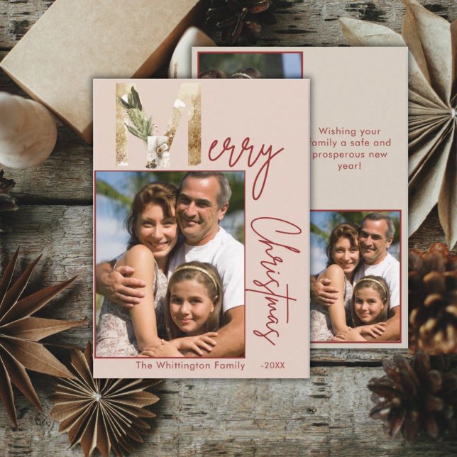 Cartão de Natal de Foto Dourado Minimalista Modern (Criador carregado)