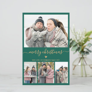 Cartão de Natal de Foto Dourado Verde Mínimo 4