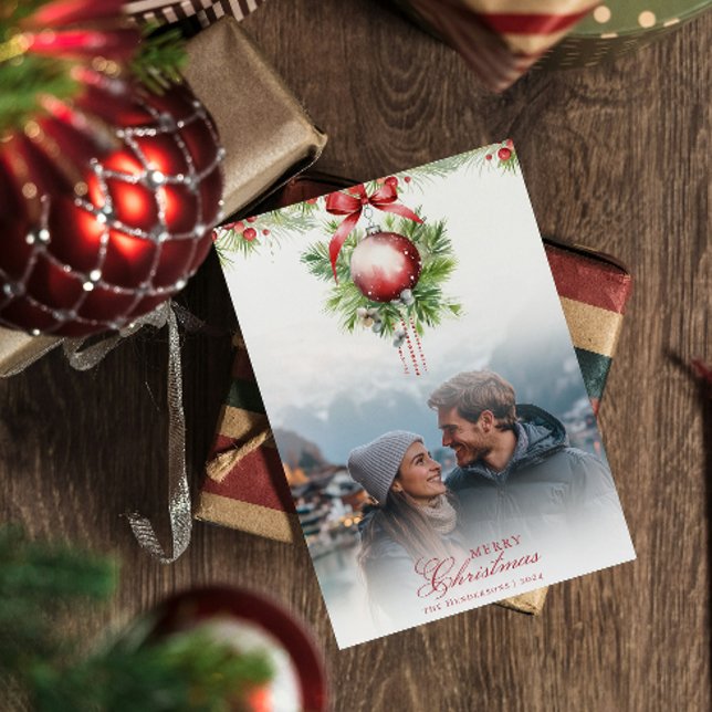 Cartão de Natal de Foto e Nome do Casal Mistletona (Criador carregado)