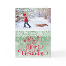 Cartão de Natal de Foto em Floco de Neve Verde