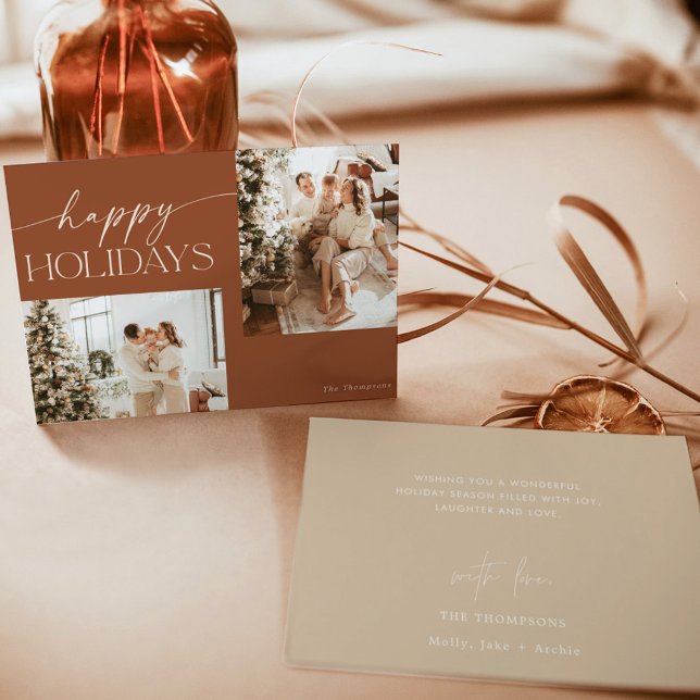 Cartão de Natal de Foto Modern Boho, Boho Terracot (Criador carregado)