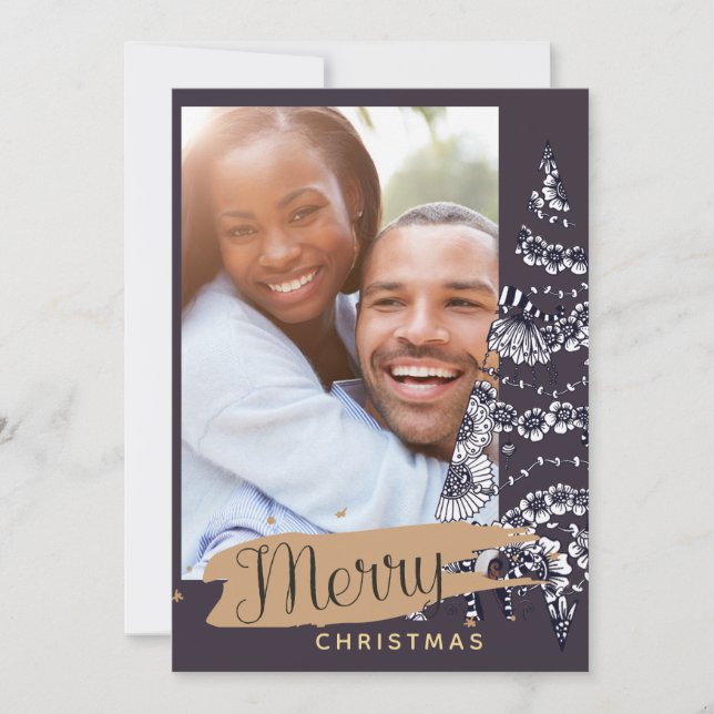 Cartão de Natal de Foto Moderno - Árvore de Árvore (Frente)