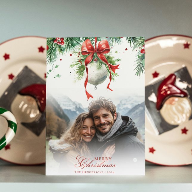 Cartão de Natal de Foto Personalizado Mistletoe (Criador carregado)