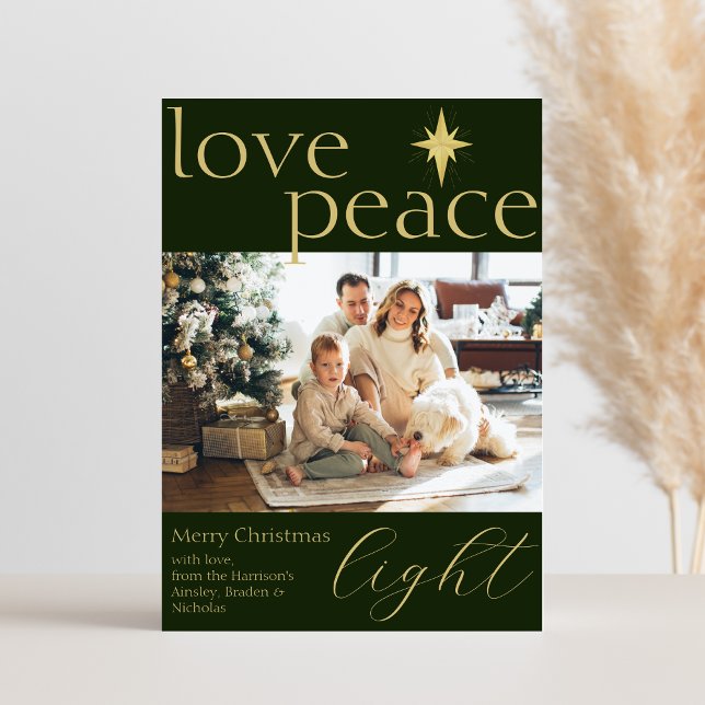 Cartão de Natal de Foto Plana Dourado e Verde (Criador carregado)