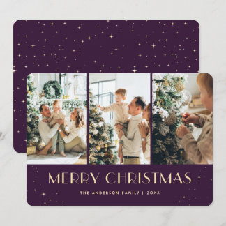 Cartão de Natal de Foto Purple Starry Night Elegan
