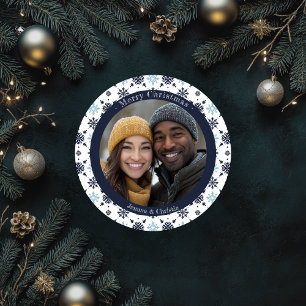 Cartão de Natal de Foto Simples com Floco de Neve 