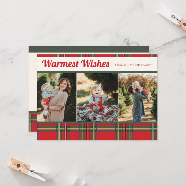 Cartão de Natal de Foto Xadrez com votos calorosos (Frente/Verso In Situ)