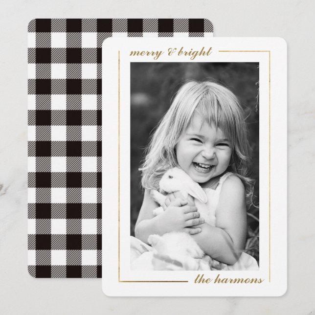 Cartão de Natal de Fotografia com quadro Dourado d (Frente/Verso)