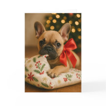 Cartão de Natal de Frenchie – Cachorrinho no Trave