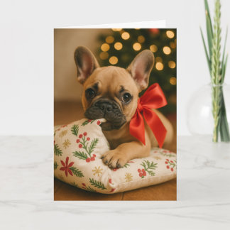 Cartão de Natal de Frenchie – Cachorrinho no Trave