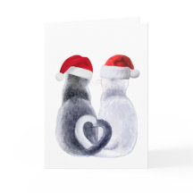 Cartão de Natal De Gato Bonito Com Chapéu Santa