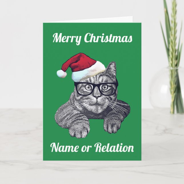 Cartão de Natal de Gato de Geek Personalizável (Frente)