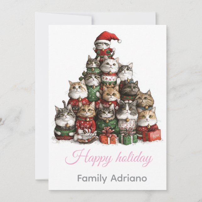 :  🎄 Cartão de Natal de Gato Fofo Árvore de Natal (Frente)