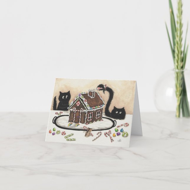 Cartão de Natal de Gato Preto Peek & Boo por Bihrl (Frente)