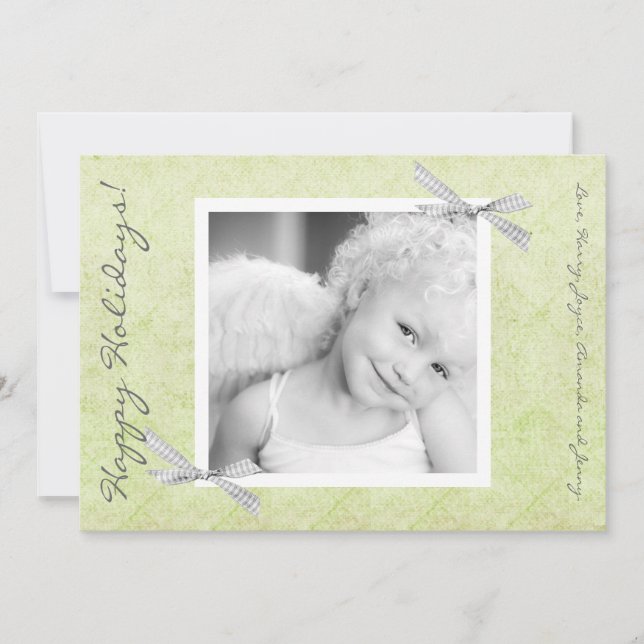 Cartão de Natal de Gingham Verde 5x7 (Frente)