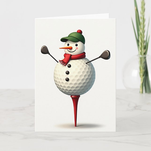 Cartão de Natal de Golfe Boneco de Neve (Frente)